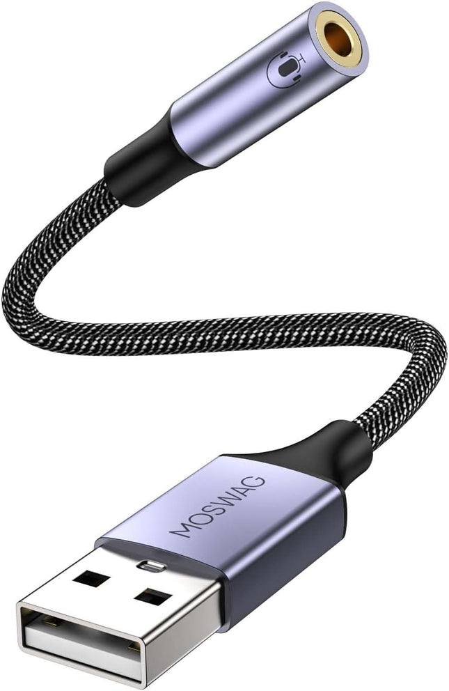 USB to 3.5mm Audio Adapter External Sound Card for Headset Mic PC Laptop