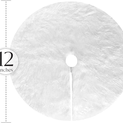 12" White Faux Fur Mini Christmas Tree Skirt – Luxury Snow Tabletop Xmas Decor