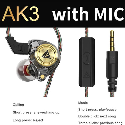 Wired Gaming Earbuds AK3File In-Ear Monitors Deep Bass HiFi Headphones Black