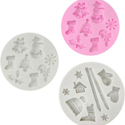 3PCS Christmas Silicone Molds – 26 Cavity Snowflake & Snowman Fondant Molds