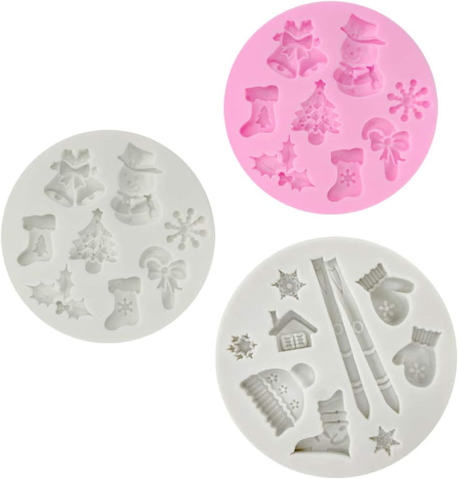 3PCS Christmas Silicone Molds – 26 Cavity Snowflake & Snowman Fondant Molds