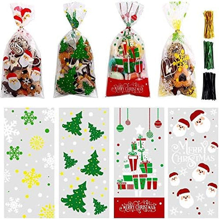 200-Piece Christmas Cellophane Treat Bags Clear Cello Gift Bags for Candy & Goodies