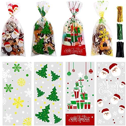 200-Piece Christmas Cellophane Treat Bags Clear Cello Gift Bags for Candy & Goodies