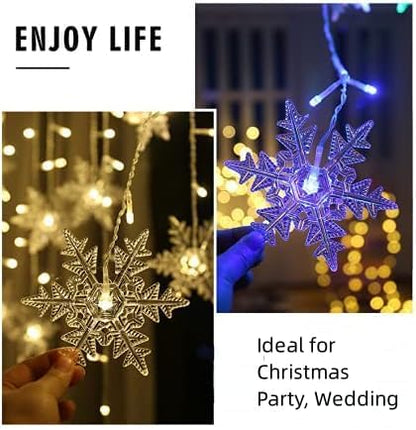 96 LED Snowflake Curtain Lights, 13ft Plug-In, 8 Modes, Warm White for Xmas/Home