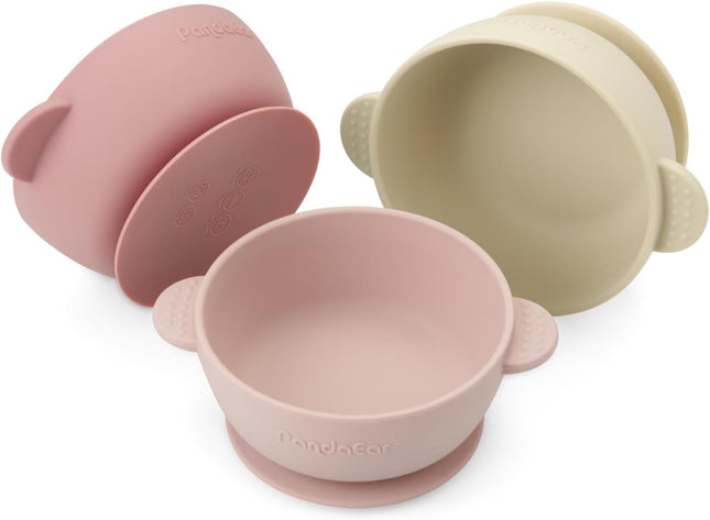 3 Pack Baby Suction Bowls, Silicone Food Bowls for Babies & Toddlers, BPA-Free, Pink