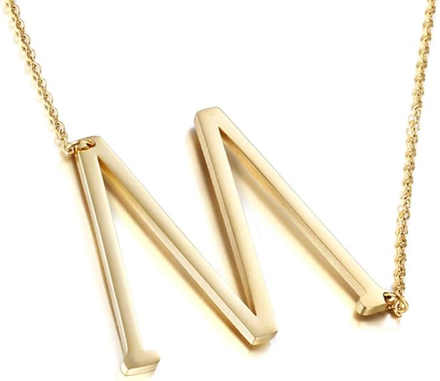 Sideways Initial Necklace Women 18K Gold Plated Large Letter Pendant Jewelry