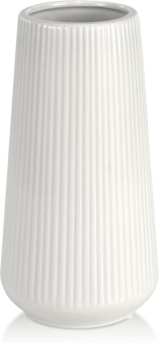 White Ceramic Flower Vase – Small Cute Vase for Pampas Grass, Living Room & Kitchen