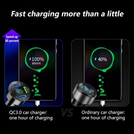 4 Port USB Car Charger with Voltmeter, PD & QC Fast Charging Adapter
