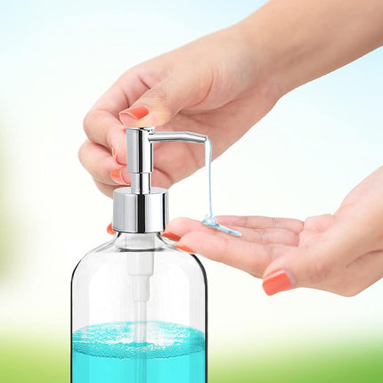 2-Pack Clear Soap Dispenser 16oz, Rustproof Pump, Waterproof Labels, Kitchen Bath