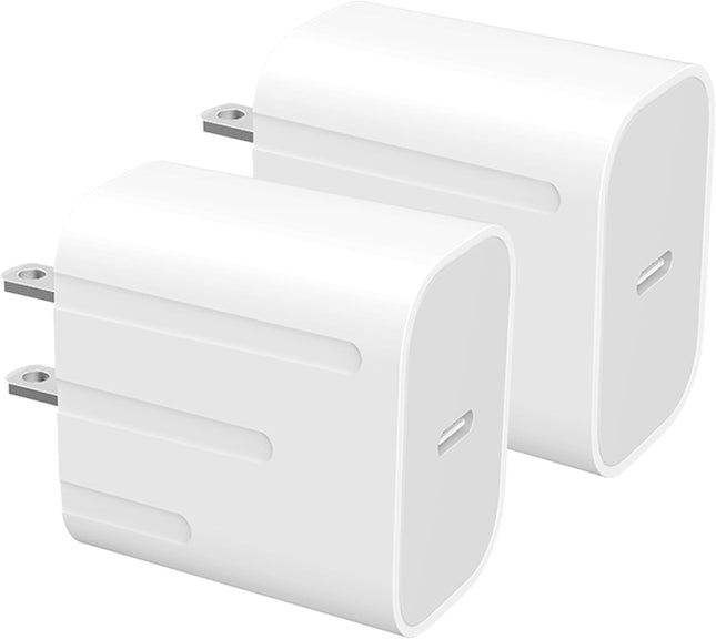 2-Pack 20W USB-C Fast Charging Adapter – Compatible with iPhone, iPad, Galaxy & More (White)