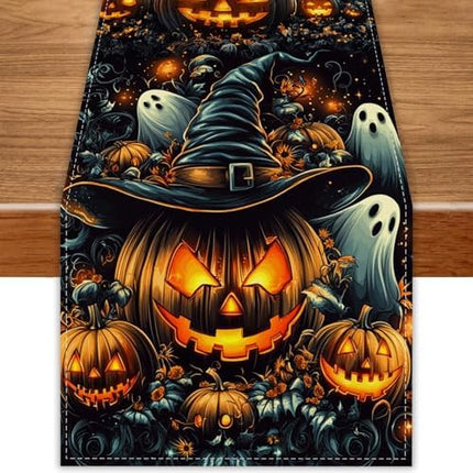 Halloween Pumpkin Table Runner 13x72in, Polyester Dining Table Decor for Home