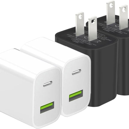 4-Pack USB-C Dual Port Wall Charger 20W Fast Charging for iPhone & Samsung