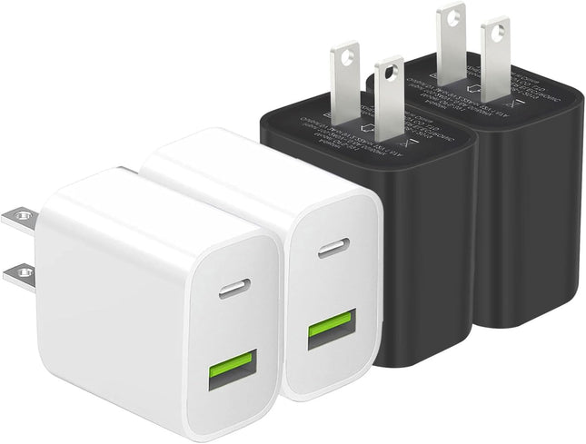 4-Pack USB-C Dual Port Wall Charger 20W Fast Charging for iPhone & Samsung