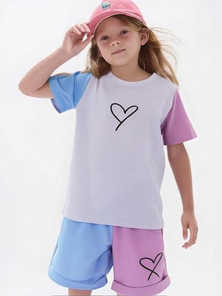 Toddler Girls Summer Outfit – Floral Graphic Top & Shorts 2-Piece Set