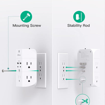 5-Outlet Wall Surge Protector with 4 USB Ports (2 USB-C) & Night Light