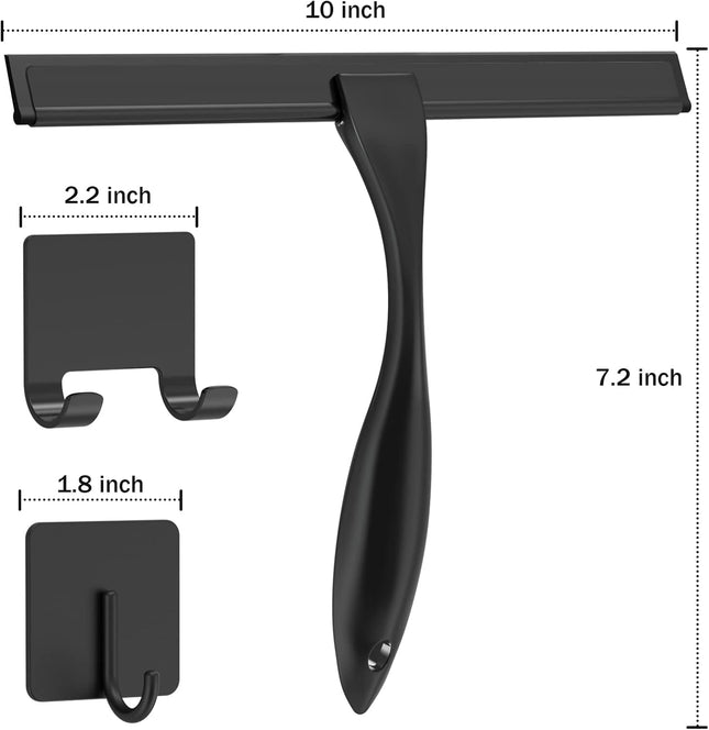 Black 10 Inch Shower Glass Squeegee for Windows Car and Bathroom Use