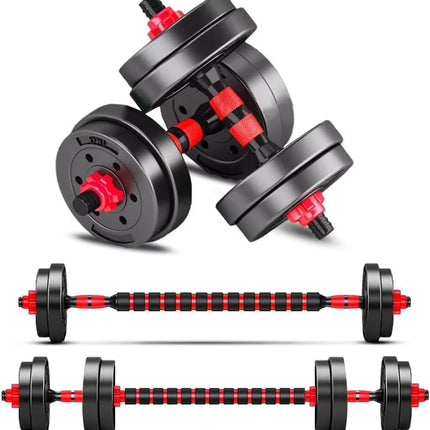 Adjustable Dumbbell Set of 2 Converts to Barbell for Home Gym Workouts