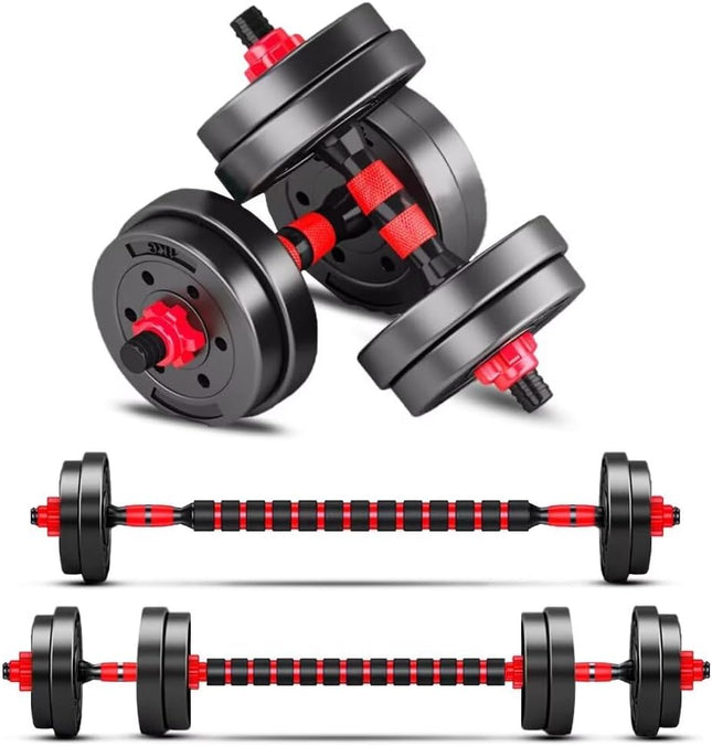 Adjustable Dumbbell Set of 2 Converts to Barbell for Home Gym Workouts