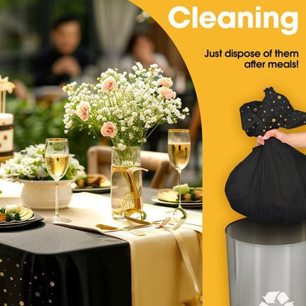 Party Tablecloth Set – 3 Table Covers + 3 Runners, Black & Gold Disposable