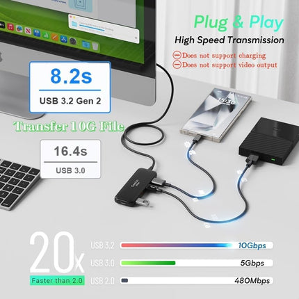 10Gbps USB 3.2 Hub 4 Port USB A Splitter with 4FT Cable for PC Laptop