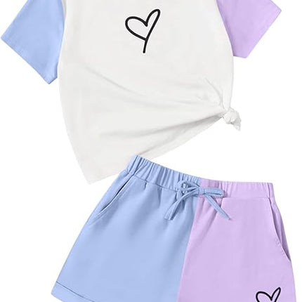 Toddler Girls Summer Outfit – Floral Graphic Top & Shorts 2-Piece Set
