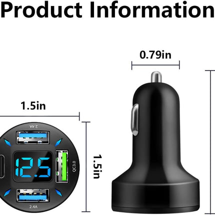 4 Port USB Car Charger with Voltmeter, PD & QC Fast Charging Adapter