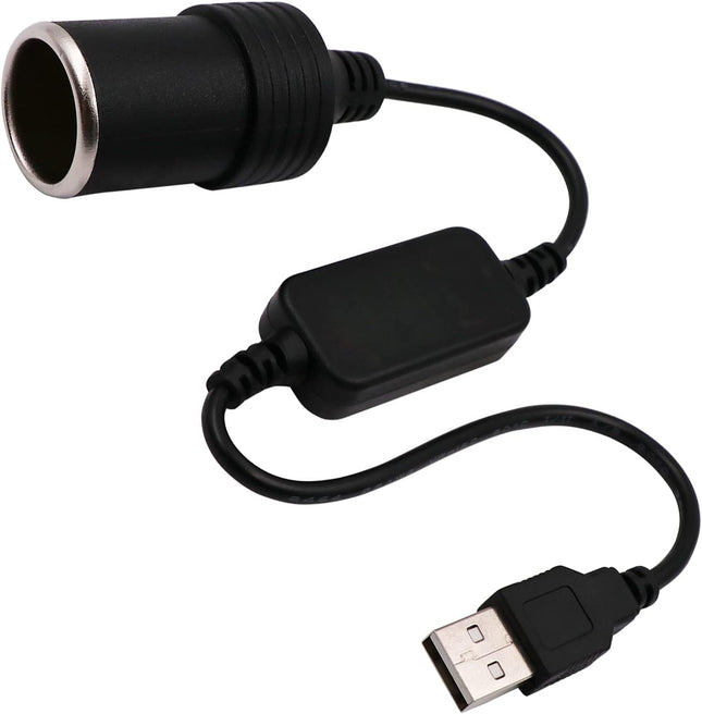 USB A Male to 12V Car Socket Converter Cable – 8W Max, Female Lighter Adapter