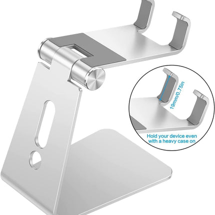 Adjustable Cell Phone Stand – OMOTON Aluminum with Anti-Slip Base & Charging Port