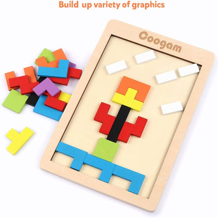 Wooden Tangram Puzzle Blocks – 3D STEM Brain Teaser Toy for Kids (40 Pcs)