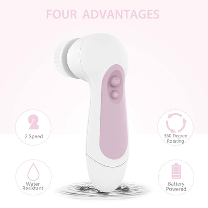 Waterproof Facial Cleansing Spin Brush Set 5 Exfoliating Heads Electric Face Scrubber
