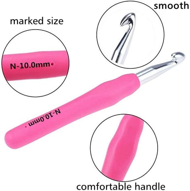 5 Pack Large Ergonomic Crochet Hooks Set, 6.5mm-10mm Aluminum Needles Chunky Yarn