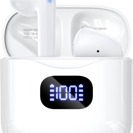Wireless Earbuds Bluetooth 5.3 with Mic 40H Playback LED Display White