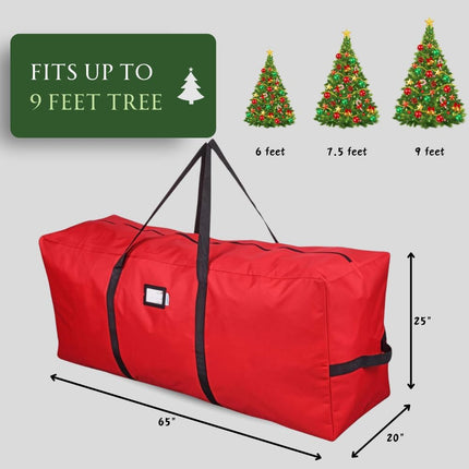 Red Christmas Tree Storage Bag Fits 9ft Disassembled Tree, Heavy Duty