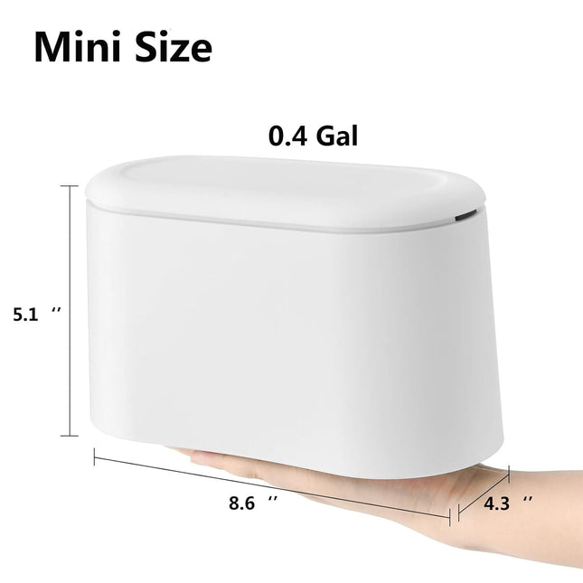 Mini Trash Can with Lid – Small Desk & Countertop Garbage Can, White, 3 Bags