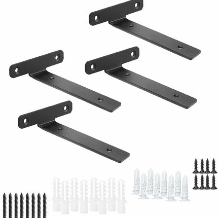 4 Pack Floating Shelf Brackets – 4-Inch Heavy Duty Black Metal L Brackets