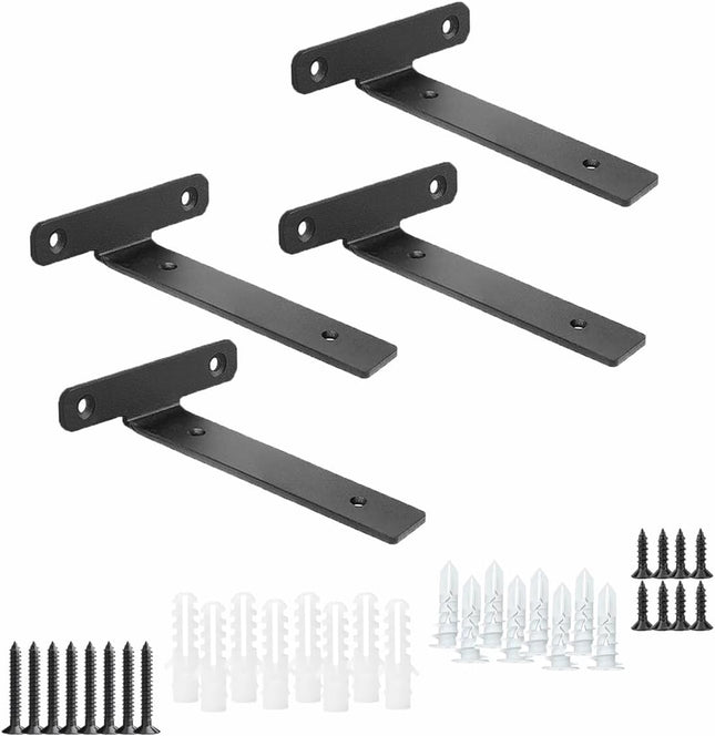 4 Pack Floating Shelf Brackets – 4-Inch Heavy Duty Black Metal L Brackets