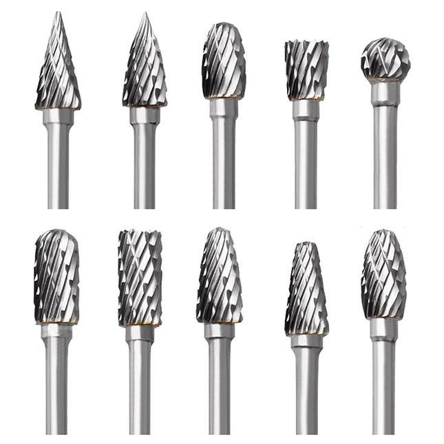 10PCS Carbide Rotary Burr Set – Double Cut Bits for Dremel, Wood, Steel & Metal Engraving