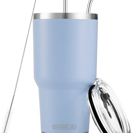 30 oz Blue Insulated Tumbler Stainless Steel Mug Straw Lid Double Wall