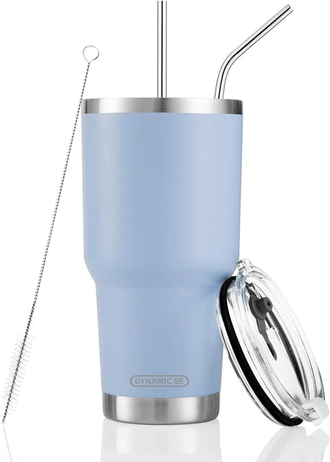 30 oz Blue Insulated Tumbler Stainless Steel Mug Straw Lid Double Wall