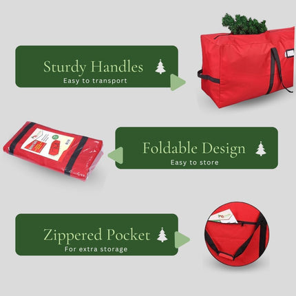 Red Christmas Tree Storage Bag Fits 9ft Disassembled Tree, Heavy Duty