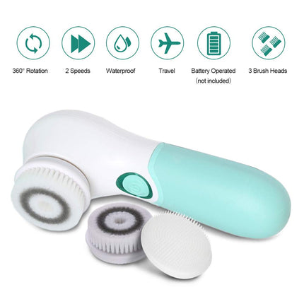 Electric Facial Cleansing Brush 3 Heads 2 Speeds Exfoliating Massage Blackhead Scrubber