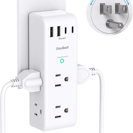 Surge Protector Outlet Extender – 6 AC Outlets, 4 USB (2 USB-C), Rotating Plug