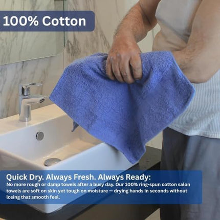 Salon Towel 12-Pack – Soft 100% Cotton, 16x27in, Multipurpose, MID Blue
