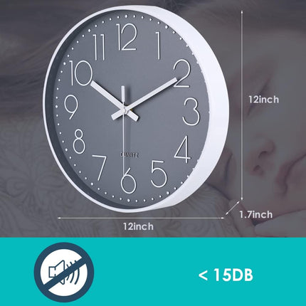 Modern 12" Wall Clock – Silent, Non-Ticking, Battery Operated for Home