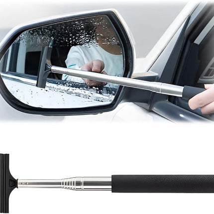 38.6" Telescopic Car Side Mirror Squeegee, Rubber Edge, Water & Fog Cleaner, Black