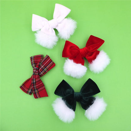 Holiday Velvet Bow Hair Clips – Xmas Red Green Plaid for Babies, Girls & Moms