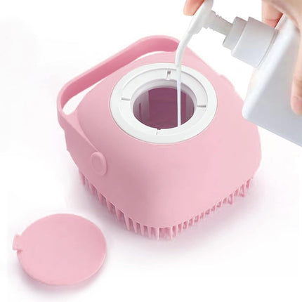 Pet Grooming Brush with Soap Dispenser – Soft Silicone for Dogs & Cats (Pink)