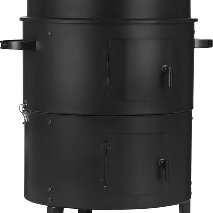 16-Inch Vertical Charcoal Smoker BBQ Grill, 2-Layer Outdoor Smoker with Thermometer, Black