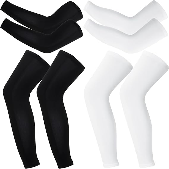 Compression Leg and Arm Sleeves 2 Pairs Each UV Protection Anti-Slip Silicone Strips
