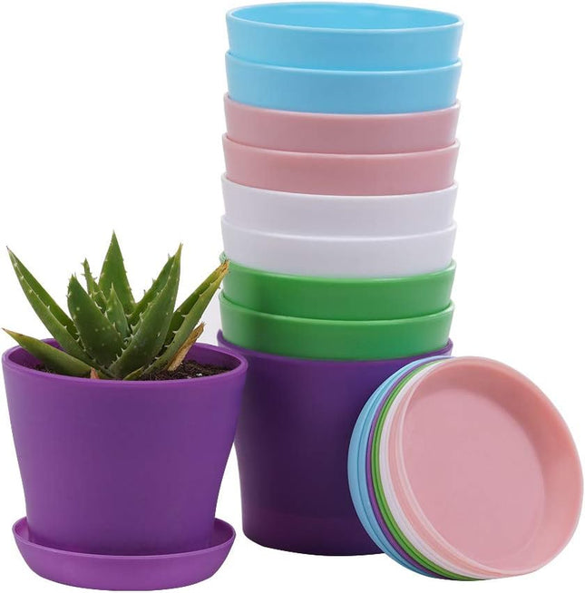10-Pack Plastic Planters Trays, 3.8-Inch Mini Nursery Pots in 5 Colors Indoor Plants